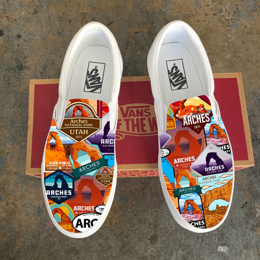 Arches National Park - Custom Vans Shoes - White Slip On Shoes