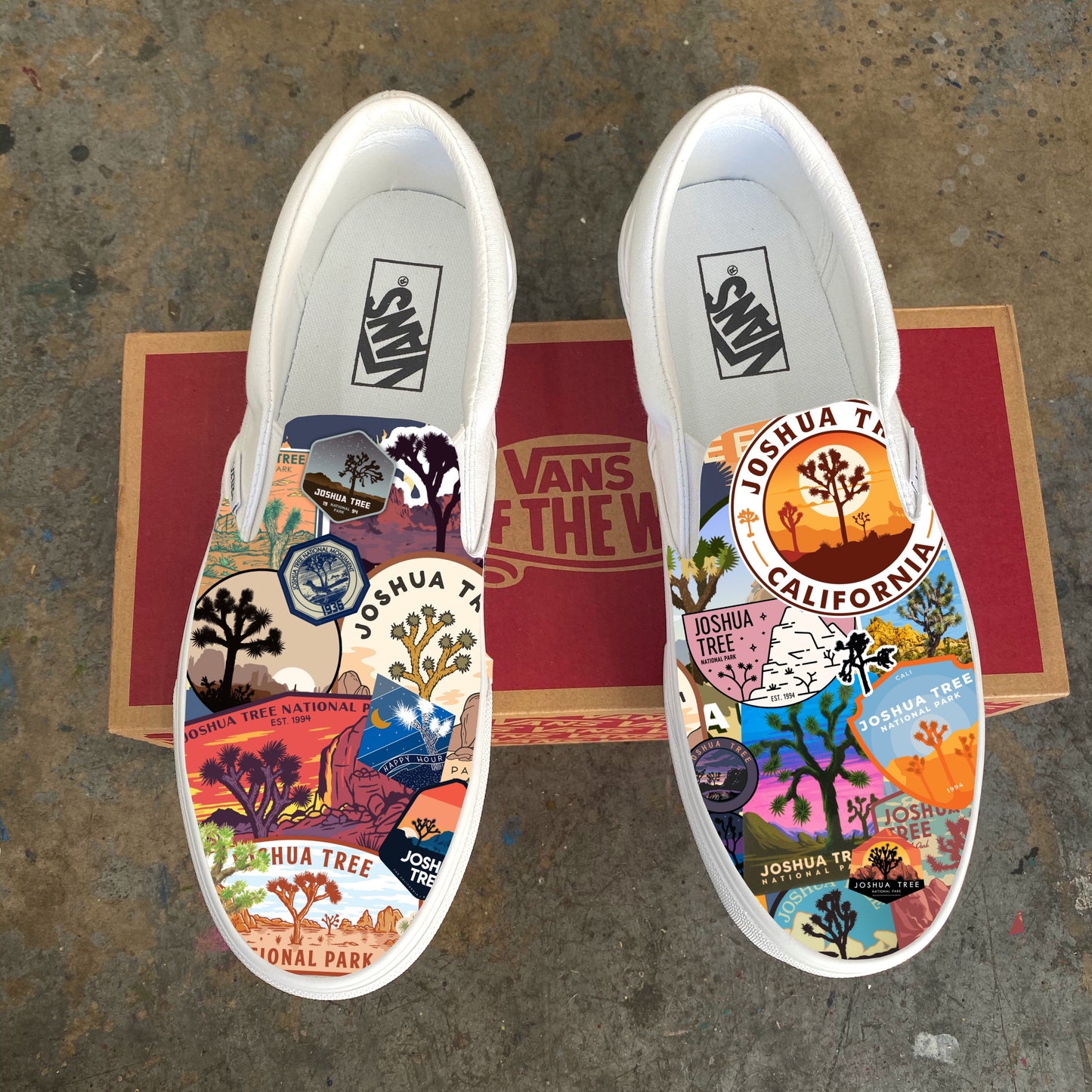 Joshua Tree National Park - Custom Vans White Slip On Shoes