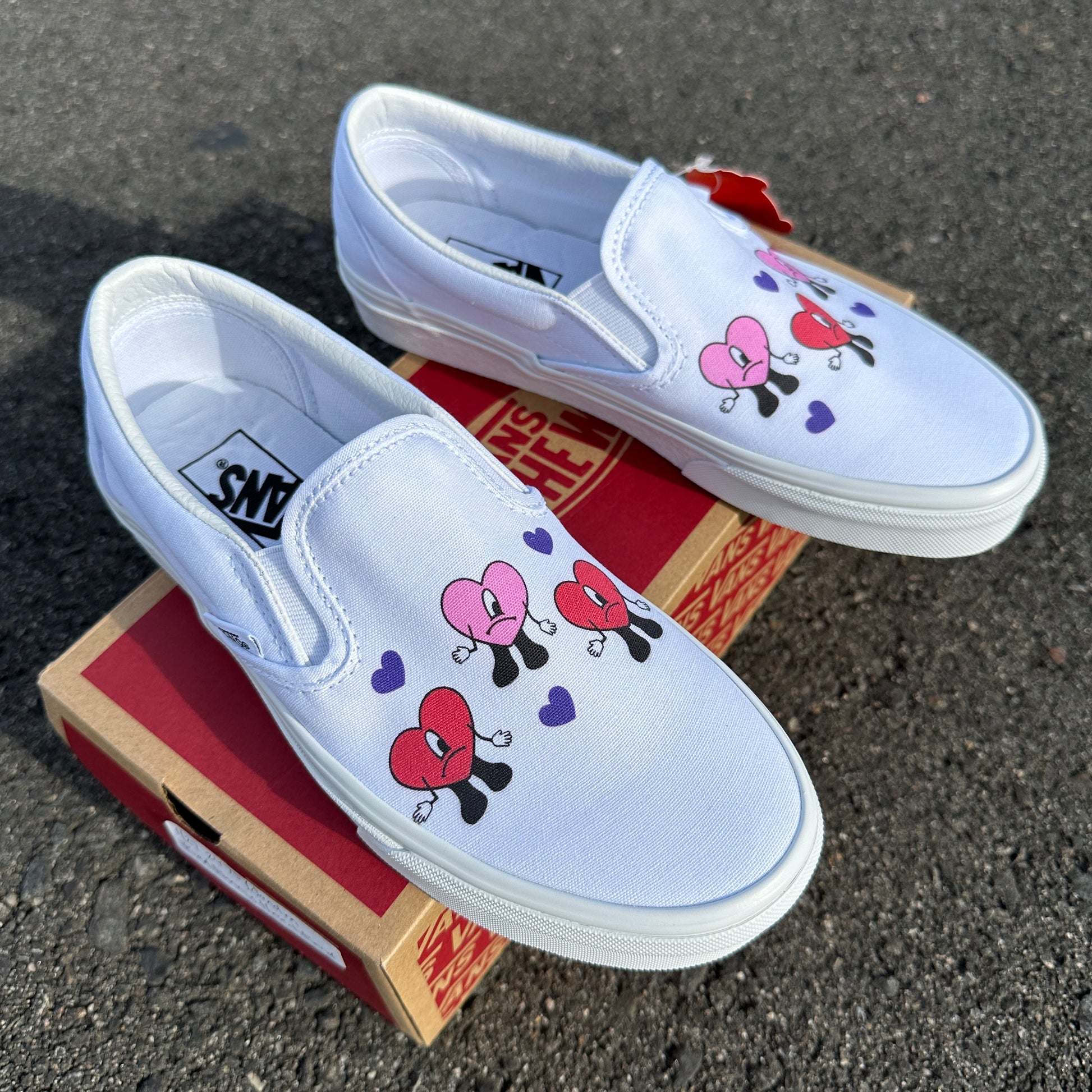 Bad Bunny Valentines Day Red Heart Portrait Custom Slip On Vans: LIMITED  TIME ONLY - Custom Vans Shoes