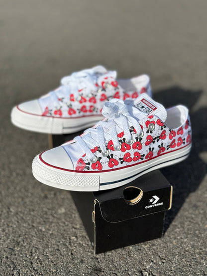 Bad Bunny Valentines Day Red Heart Pattern Custom Low Top Converse White: LIMITED TIME ONLY - Custom Converse Shoes