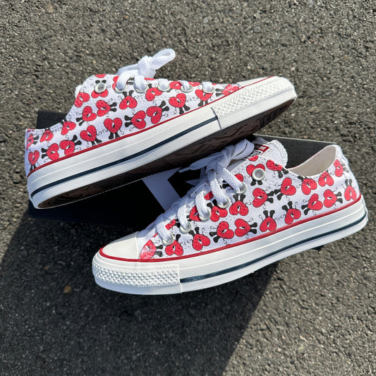 Bad Bunny Valentines Day Red Heart Pattern Custom Low Top Converse White: LIMITED TIME ONLY - Custom Converse Shoes