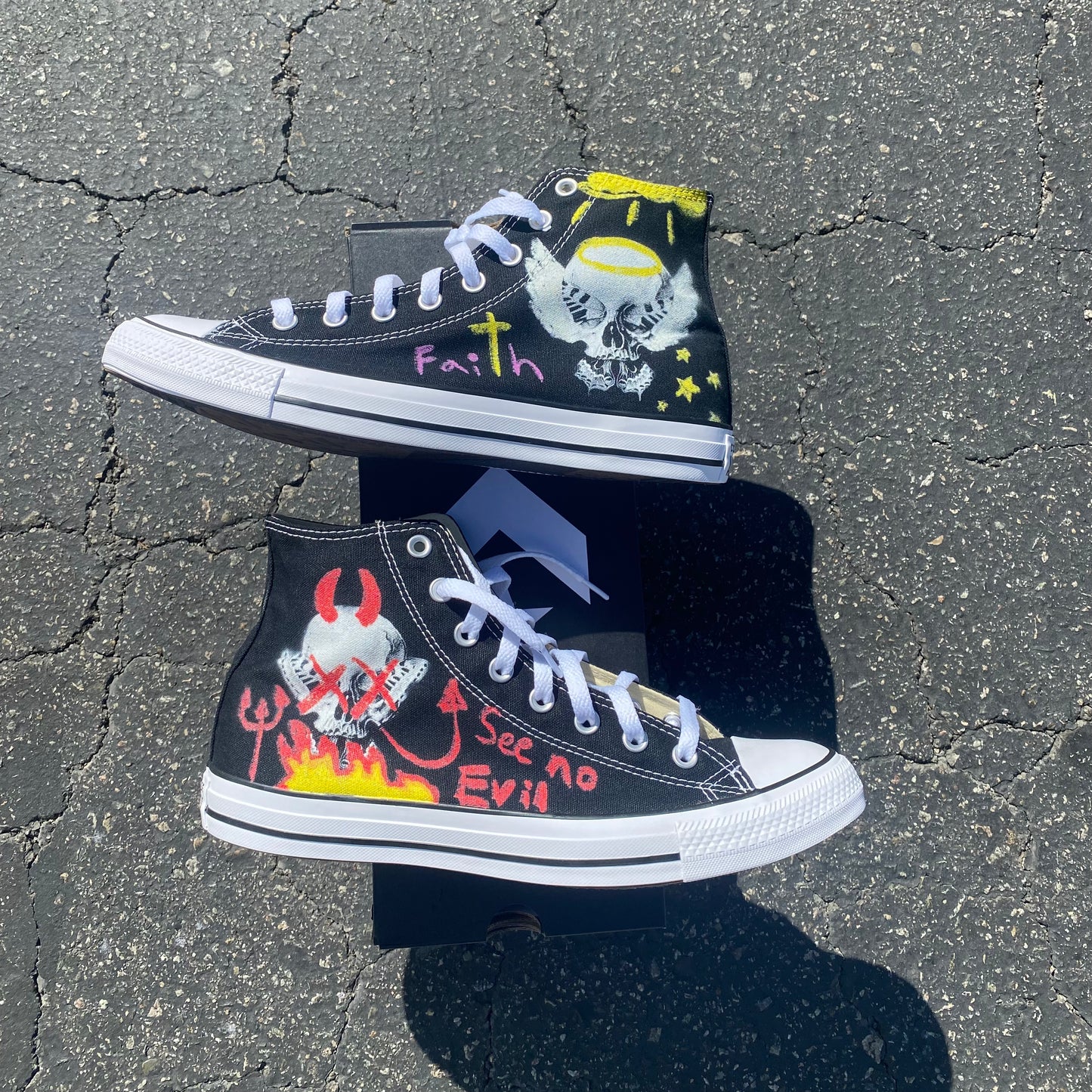 Consequential Clothing x Butterfly Effect Skull Chalk Angel Devil - Black High Tops