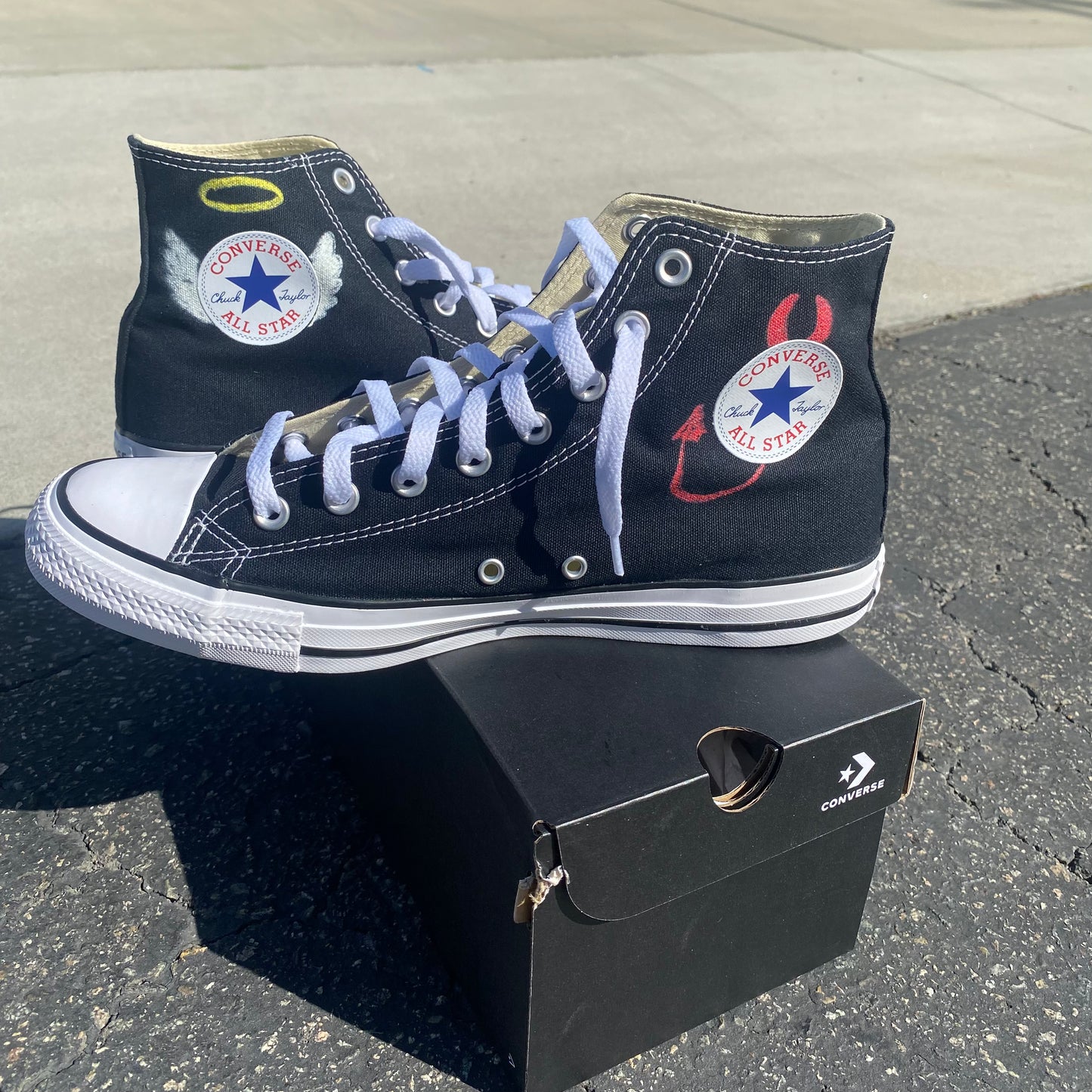 Consequential Clothing x Butterfly Effect Skull Chalk Angel Devil - Black High Tops