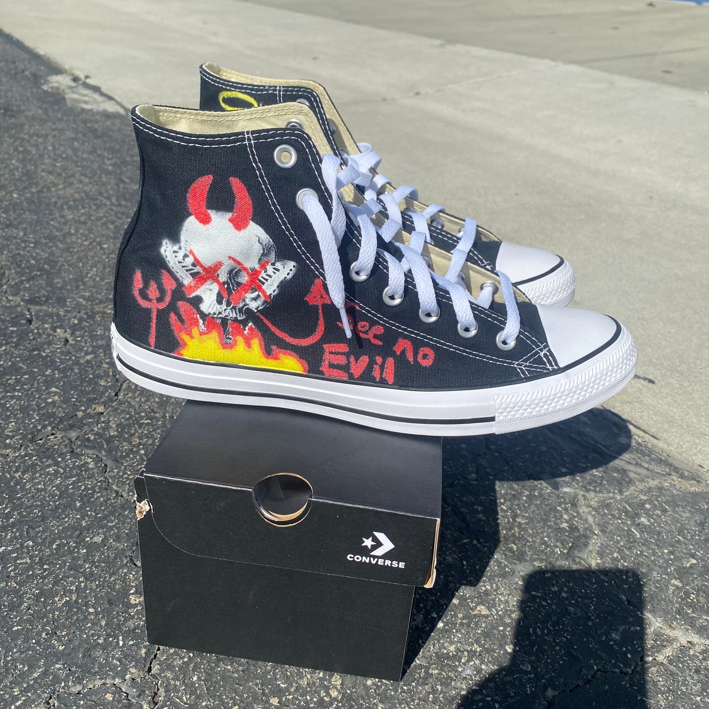 Consequential Clothing x Butterfly Effect Skull Chalk Angel Devil - Black High Tops