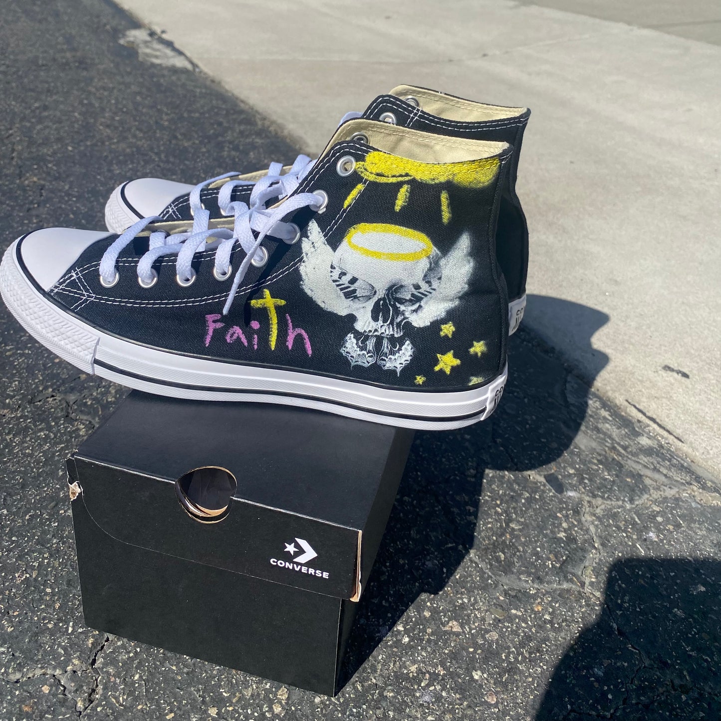 Consequential Clothing x Butterfly Effect Skull Chalk Angel Devil - Black High Tops