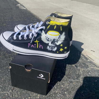 Consequential Clothing x Butterfly Effect Skull Chalk Angel Devil - Black High Tops
