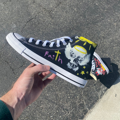 Consequential Clothing x Butterfly Effect Skull Chalk Angel Devil - Black High Tops