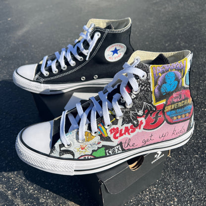 Punk Rock and Roll Alternative Band Stickers Custom Converse High Top Sneakers
