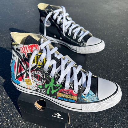 Punk Rock and Roll Alternative Band Stickers Custom Converse High Top Sneakers