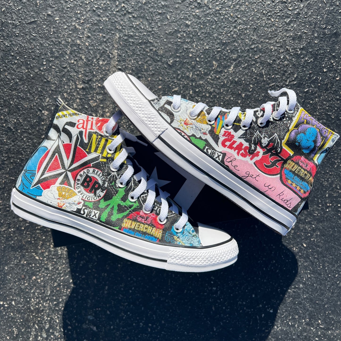 Punk Rock and Roll Alternative Band Stickers Custom High Top Sneakers