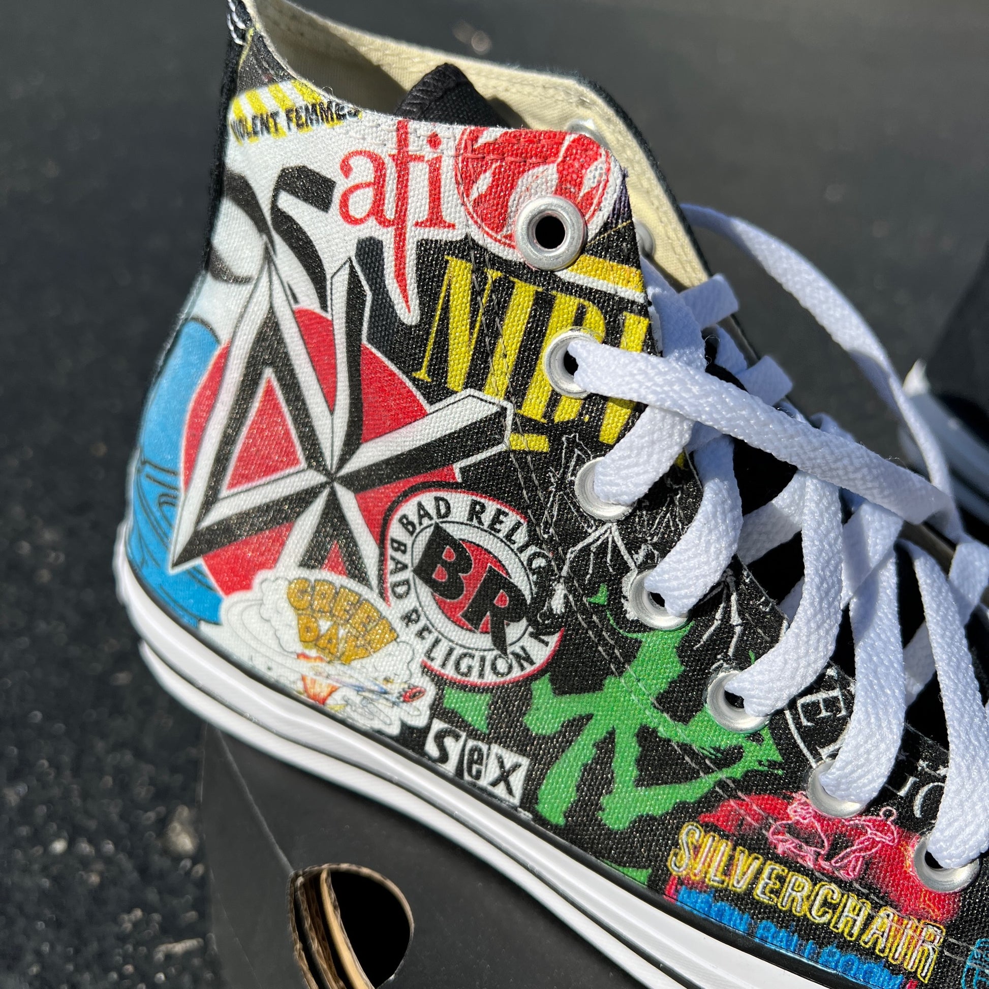 Punk Rock Band Stickers Custom High Top Sneakers BlvdCustom