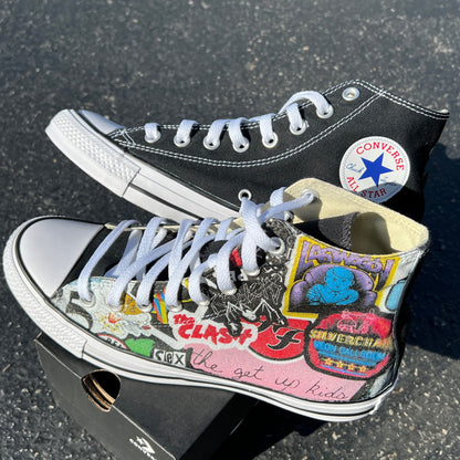 Punk Rock and Roll Alternative Band Stickers Custom Converse High Top Sneakers