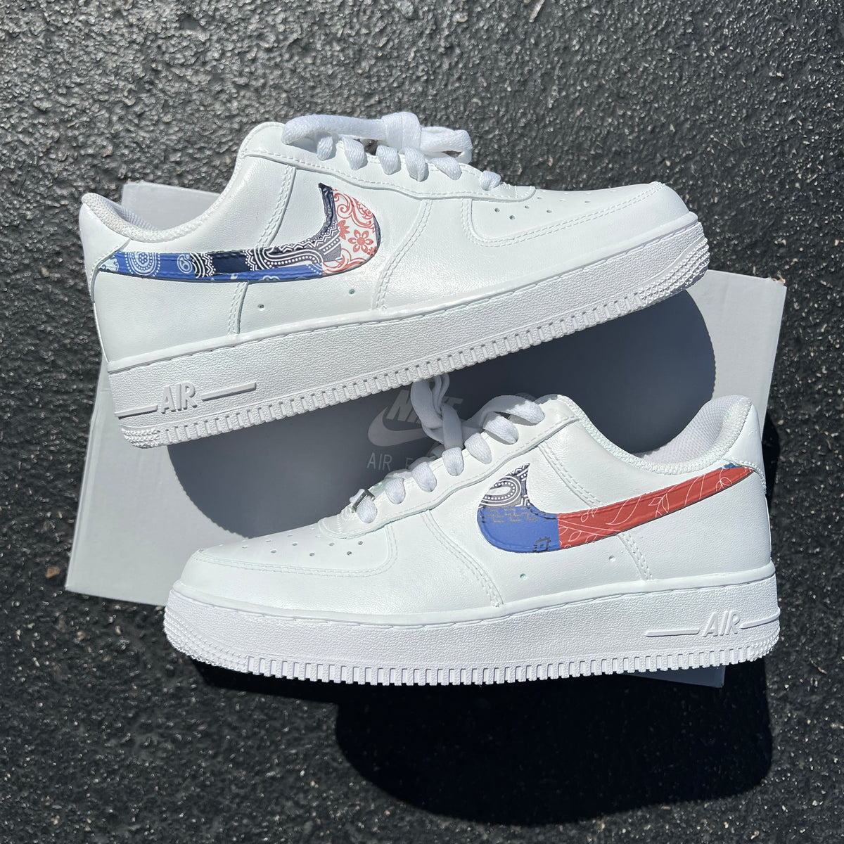Nike Men\'s Custom White Sneakers with Red and Blue Swooshes Red White and Blue Nike Shoes - Etsy main image 2