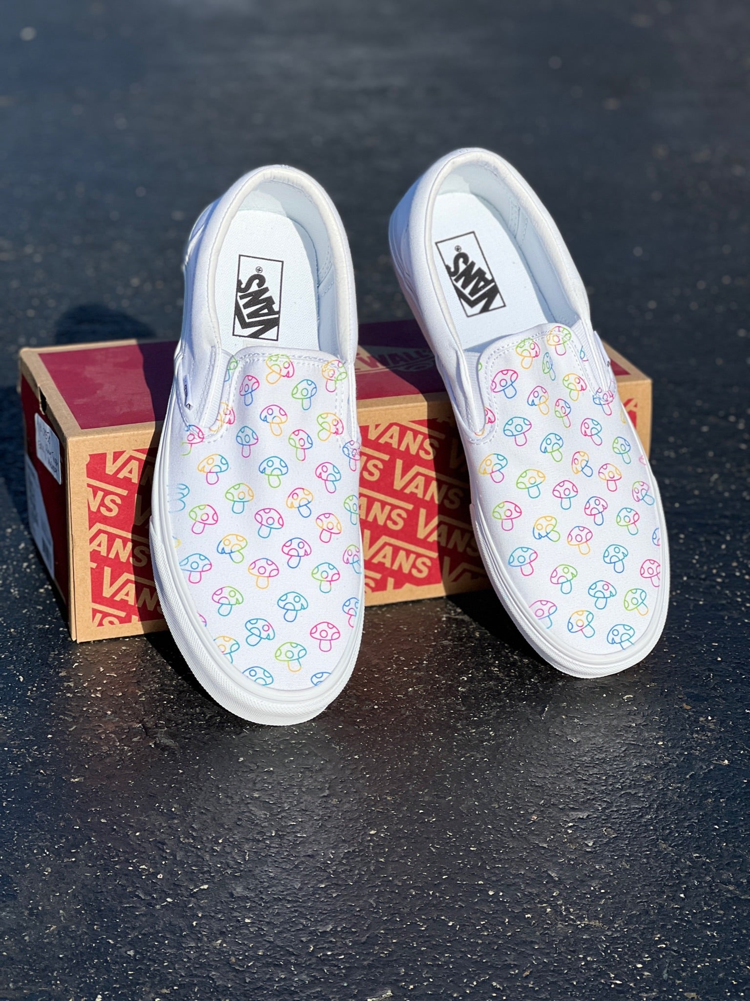 Mushroom themed custom Vans Slip On Sneakers – RAD Shirts Custom Printing