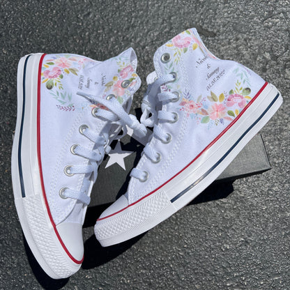 Floral Wedding Pastel Customizable White High Tops - Custom Converse Shoes