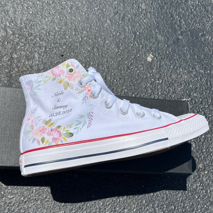 Floral Wedding Pastel Customizable White High Tops - Custom Converse Shoes