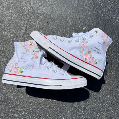 Floral Wedding Pastel Customizable White High Tops - Custom Converse Shoes