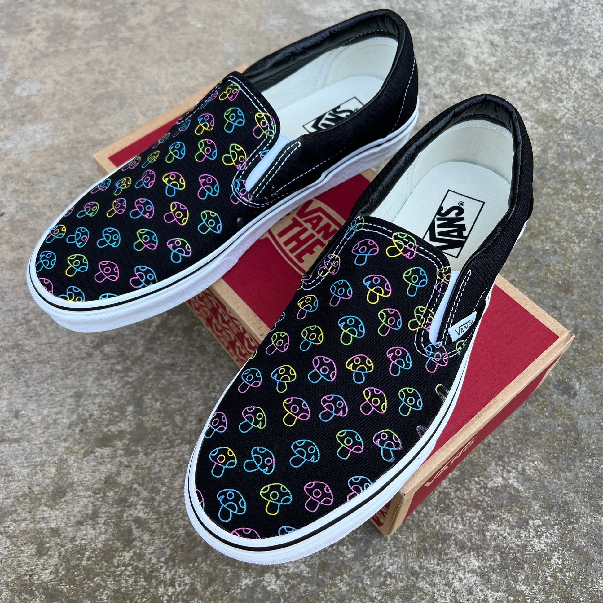 Mushroom themed custom Vans Slip On Sneakers – RAD Shirts Custom