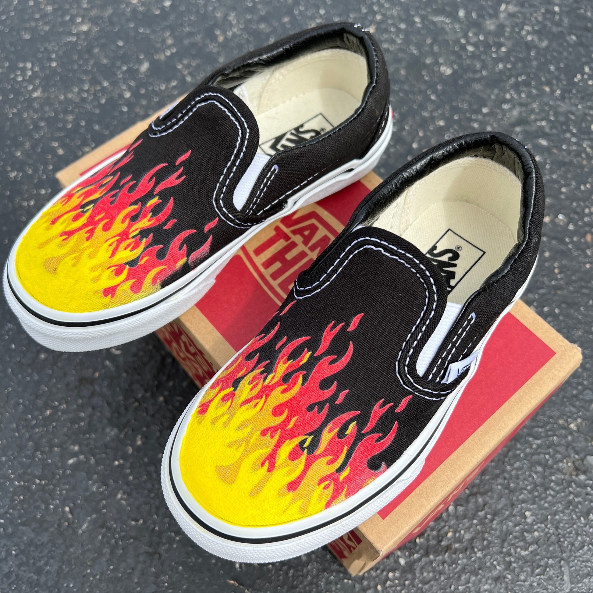 Vans, Shoes, Slip On Vans Custom Drip And Fire