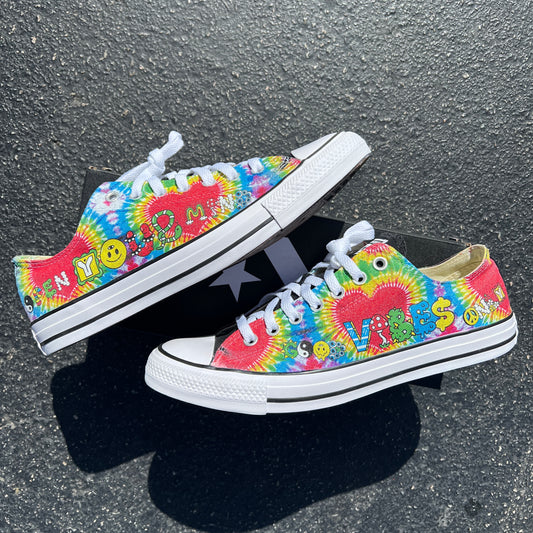 Tie Dye Heart Trippy Rave Good Vibes Only Custom Converse