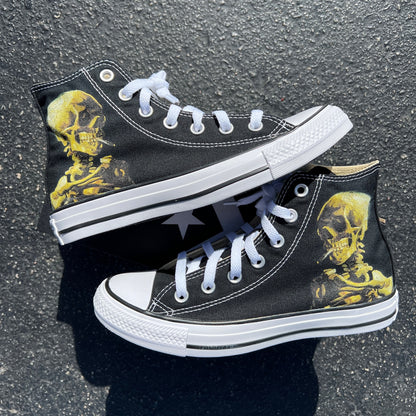 Van Gogh Smoking Skeleton Custom High Top Converse