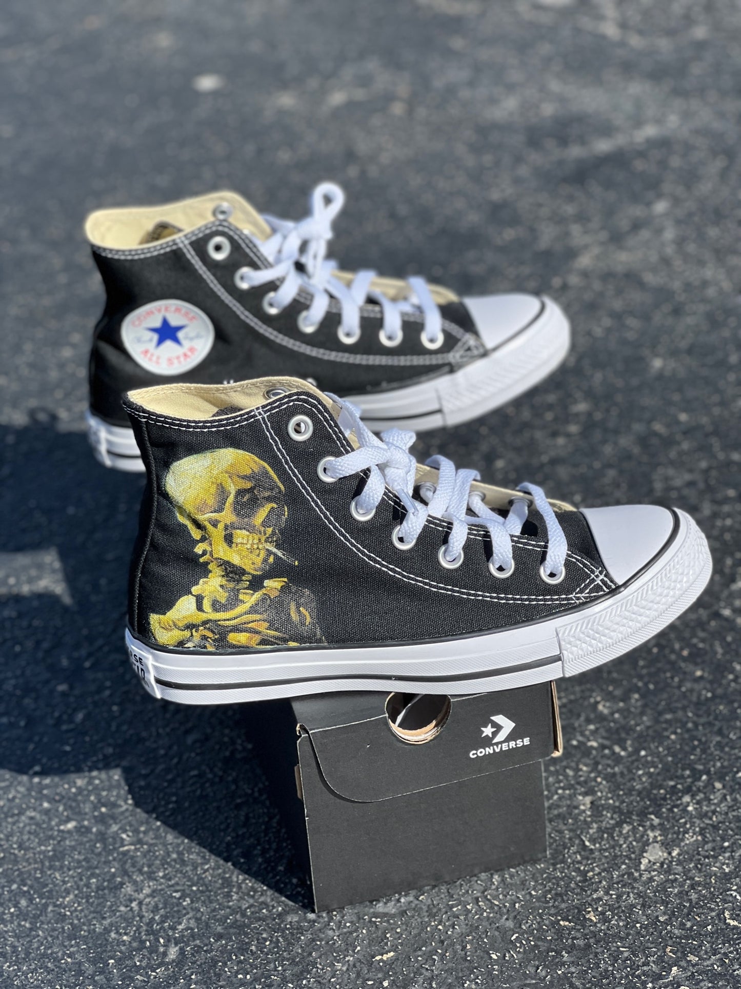 Van Gogh Smoking Skeleton Custom High Top Converse