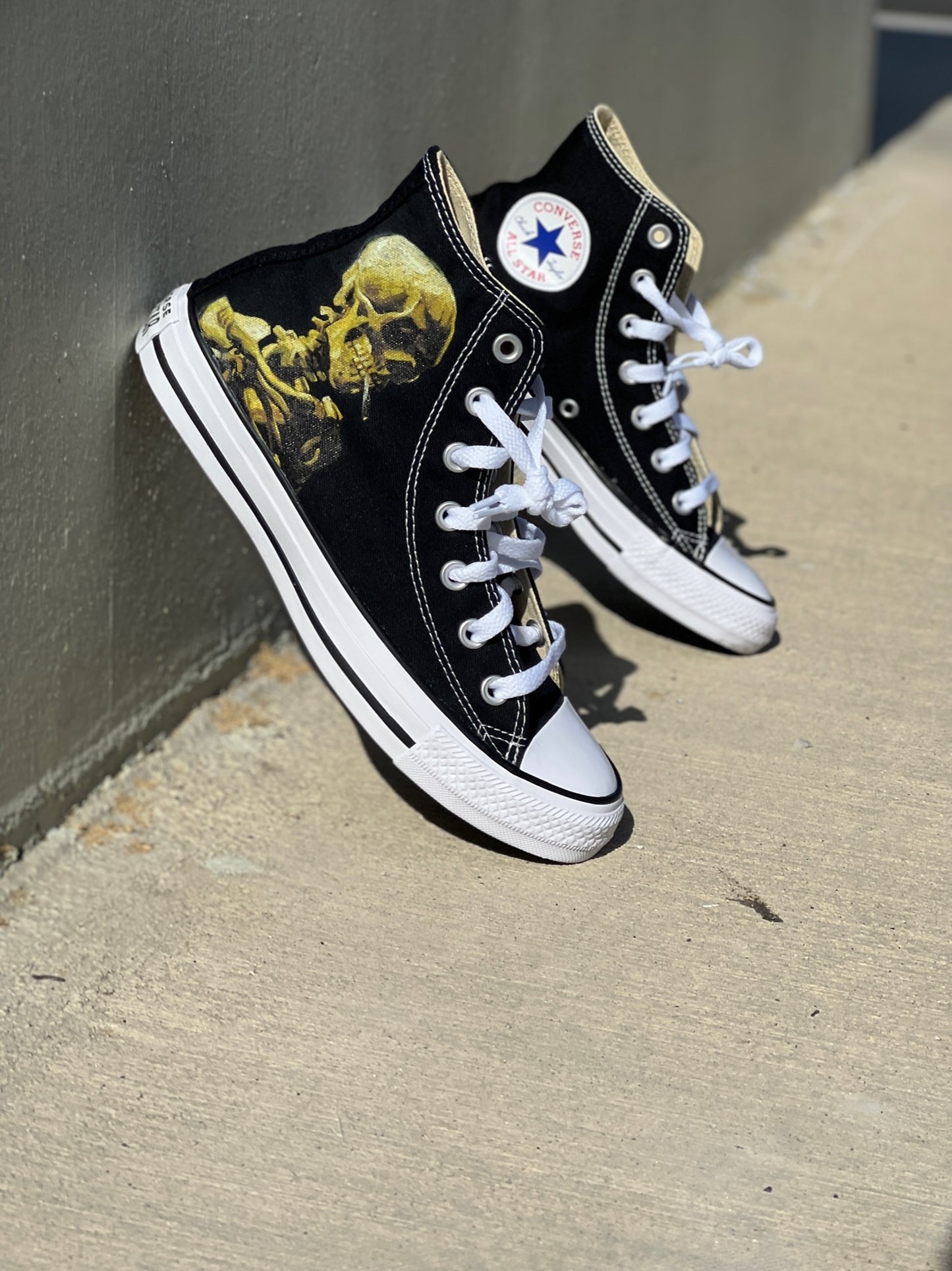 Van Gogh Smoking Skeleton Custom High Top Converse