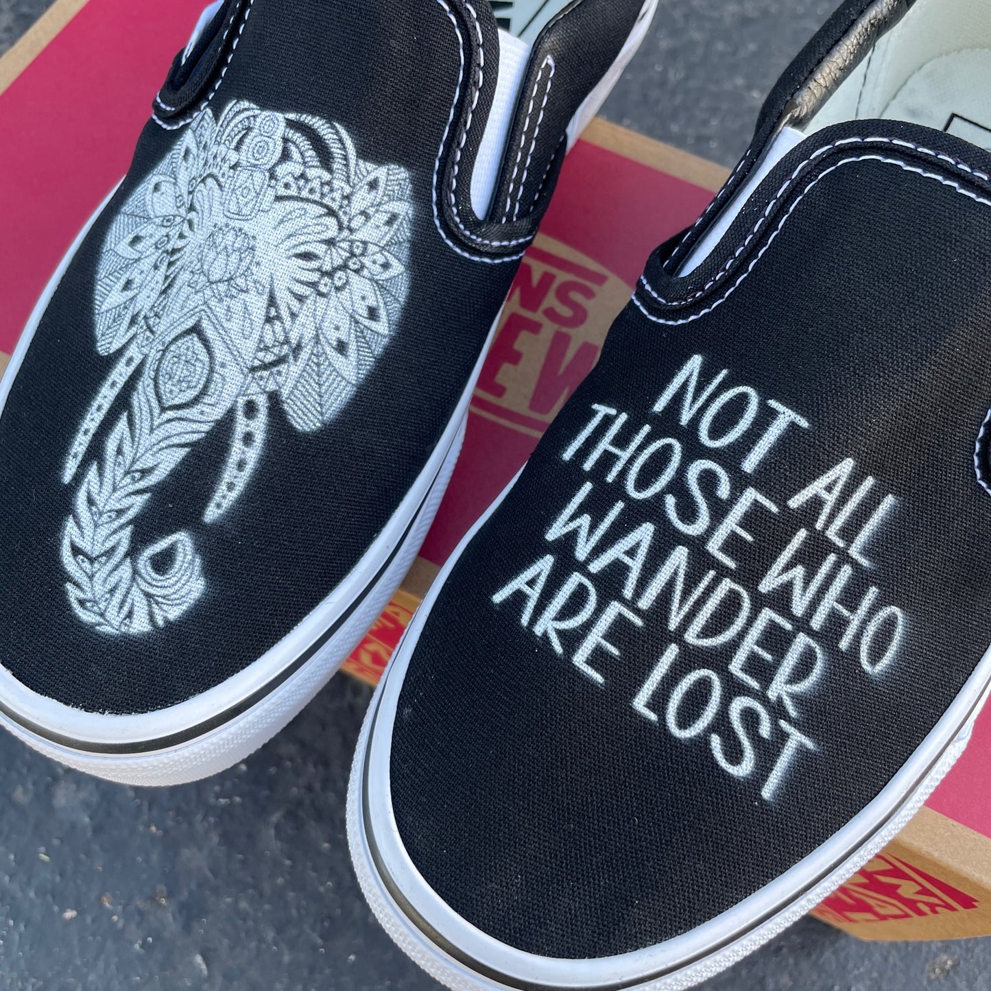 Custom Vans Shoes - Elephant - Black Slip Ons