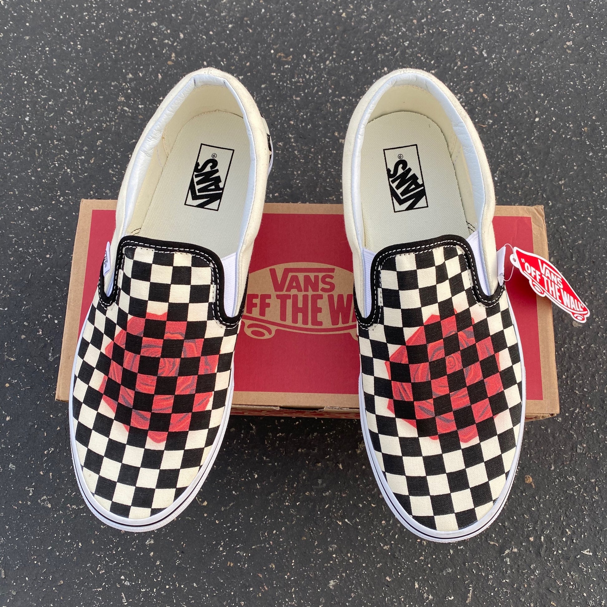 Checkerboard Slip Black And White Checkered Vans With Rose
