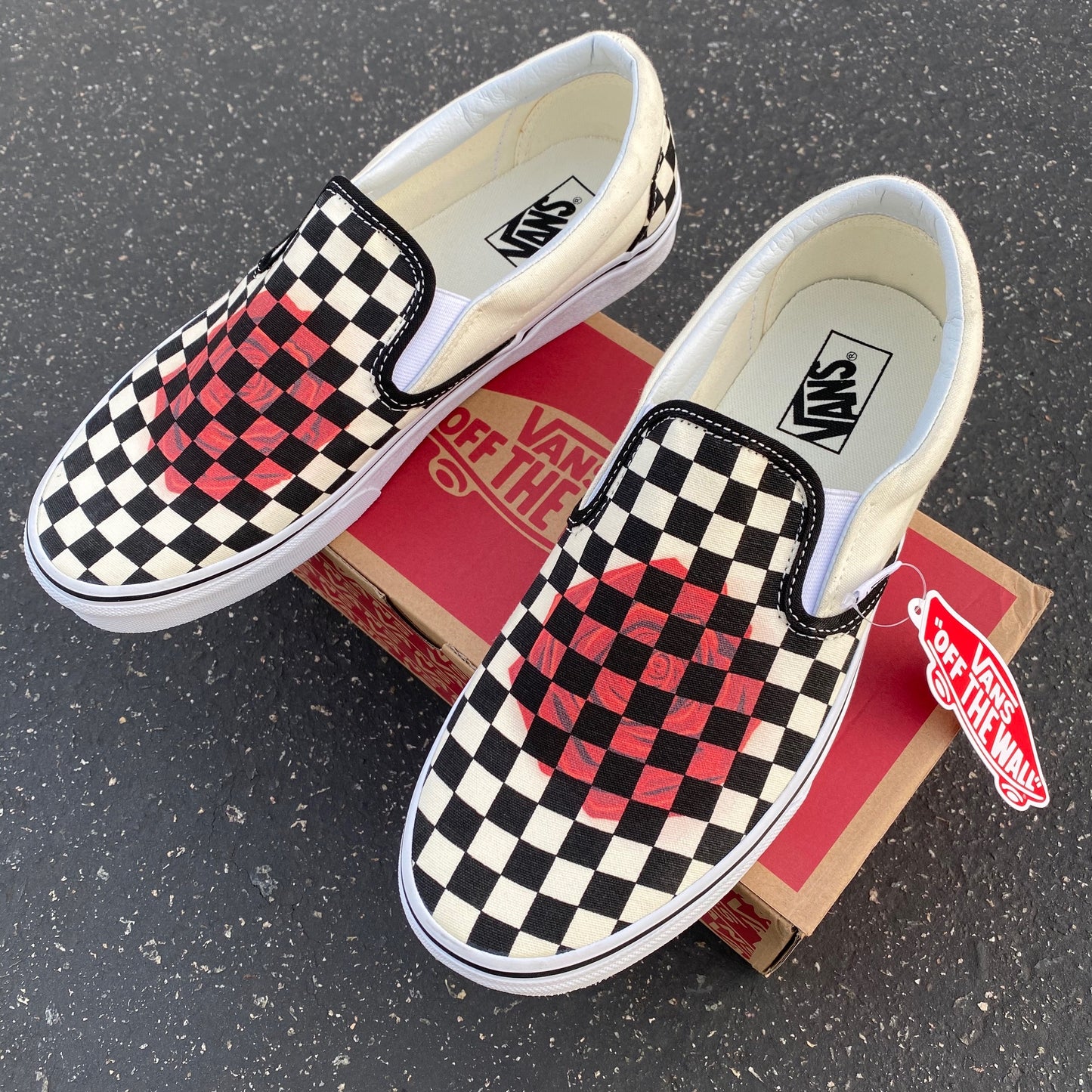 Rose Checkerboard - Custom Slip On Vans