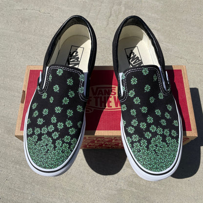 Clover - Black Slip Ons - Custom Vans Shoes