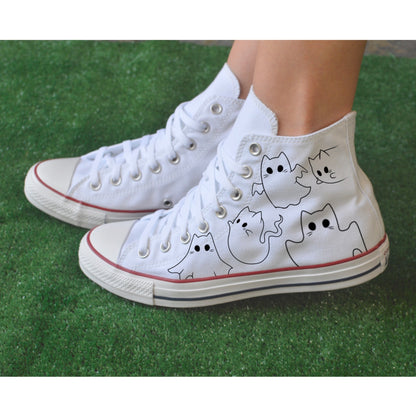 Halloween Cat Ghost Costume High Top White Custom Converse