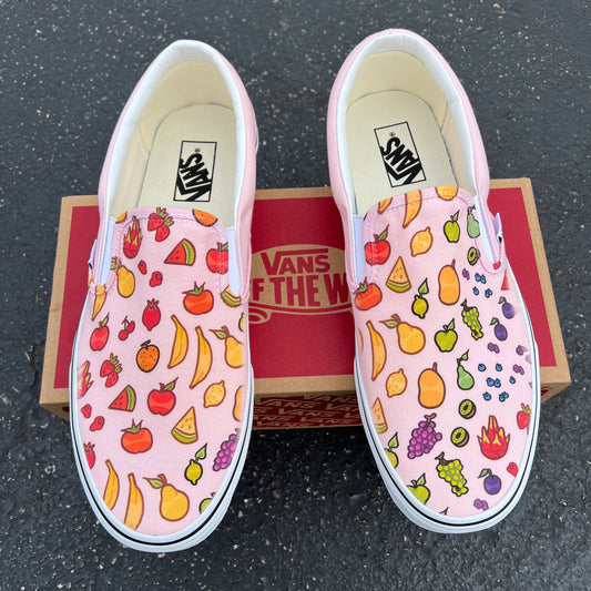 Fruit Doodles Pink Slip On Vans - Custom Vans Shoes