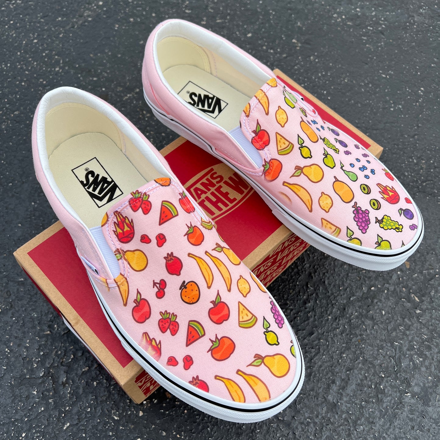 Fruit Doodles Pink Slip On Vans - Custom Vans Shoes