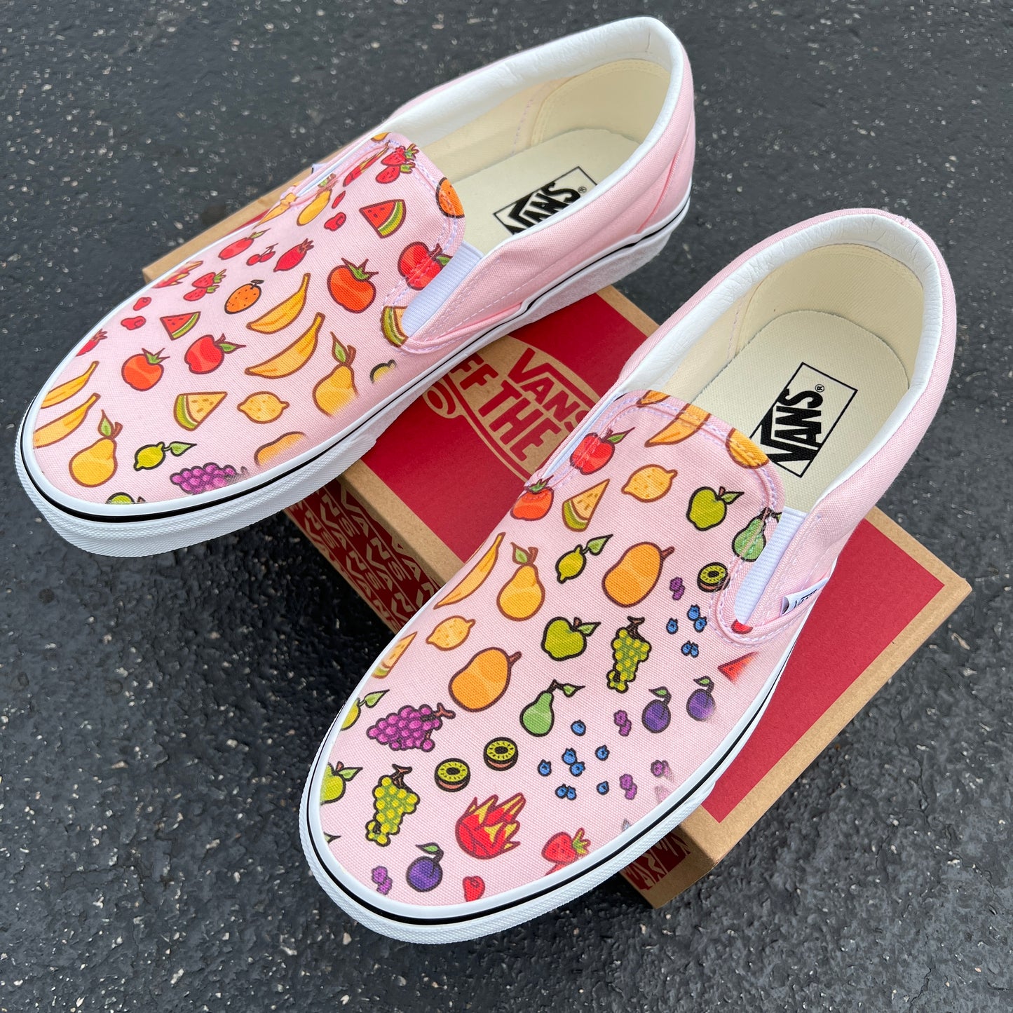 Fruit Doodles Pink Slip On Vans - Custom Vans Shoes