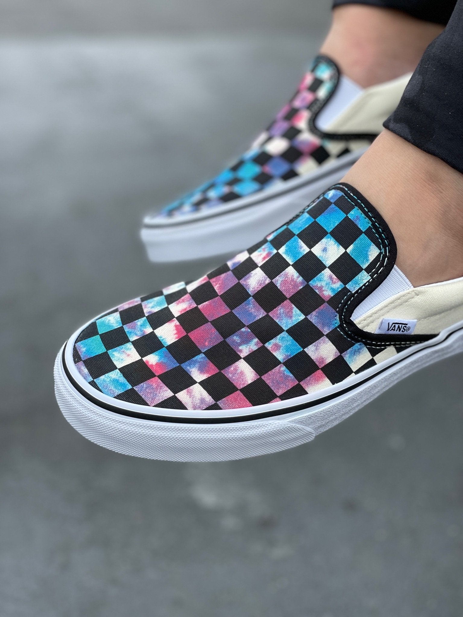 Kids Shoes Tie Dye Checkerboard Custom Slip Ons – BlvdCustom