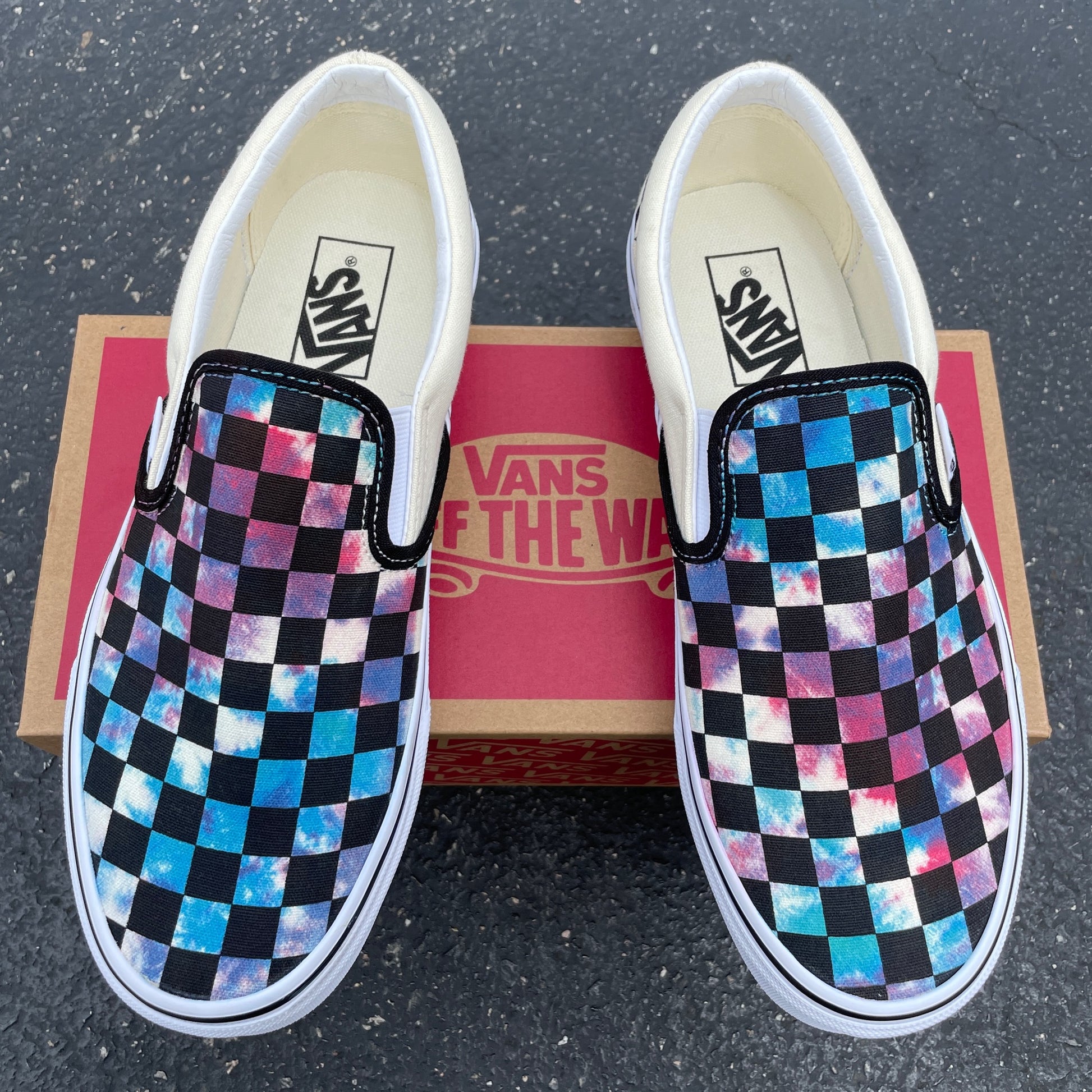 Tie Dye Checkerboard - Custom Slip Ons – BlvdCustom