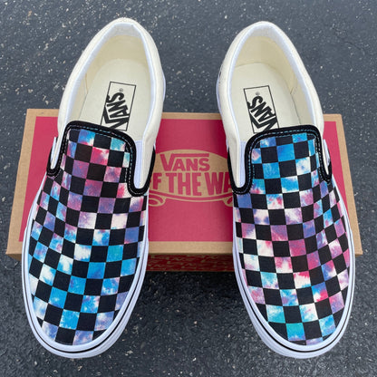 Tie Dye Checkerboard - Custom Slip On Vans