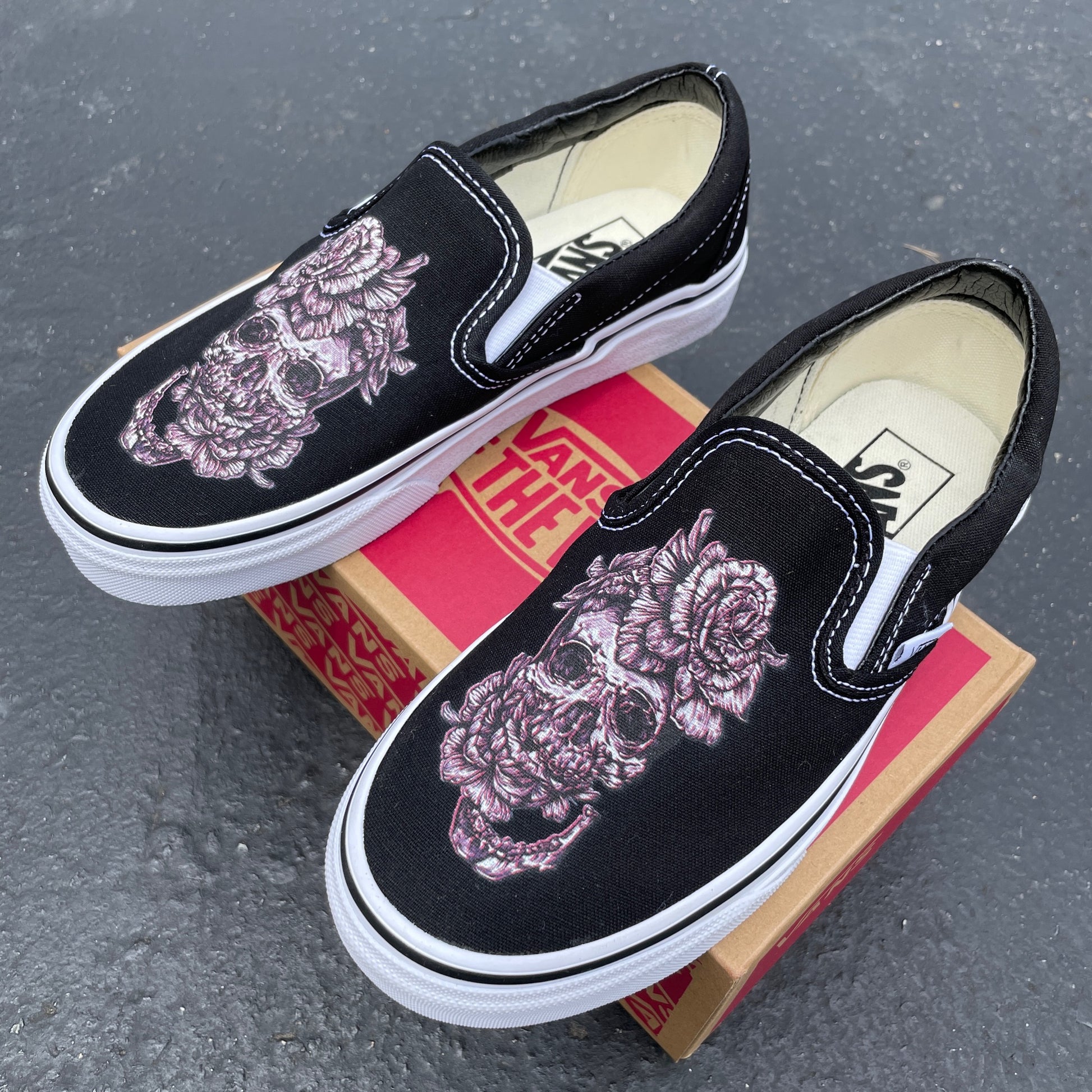 Purple Flower Skull Slip Ons – BlvdCustom - Main Image