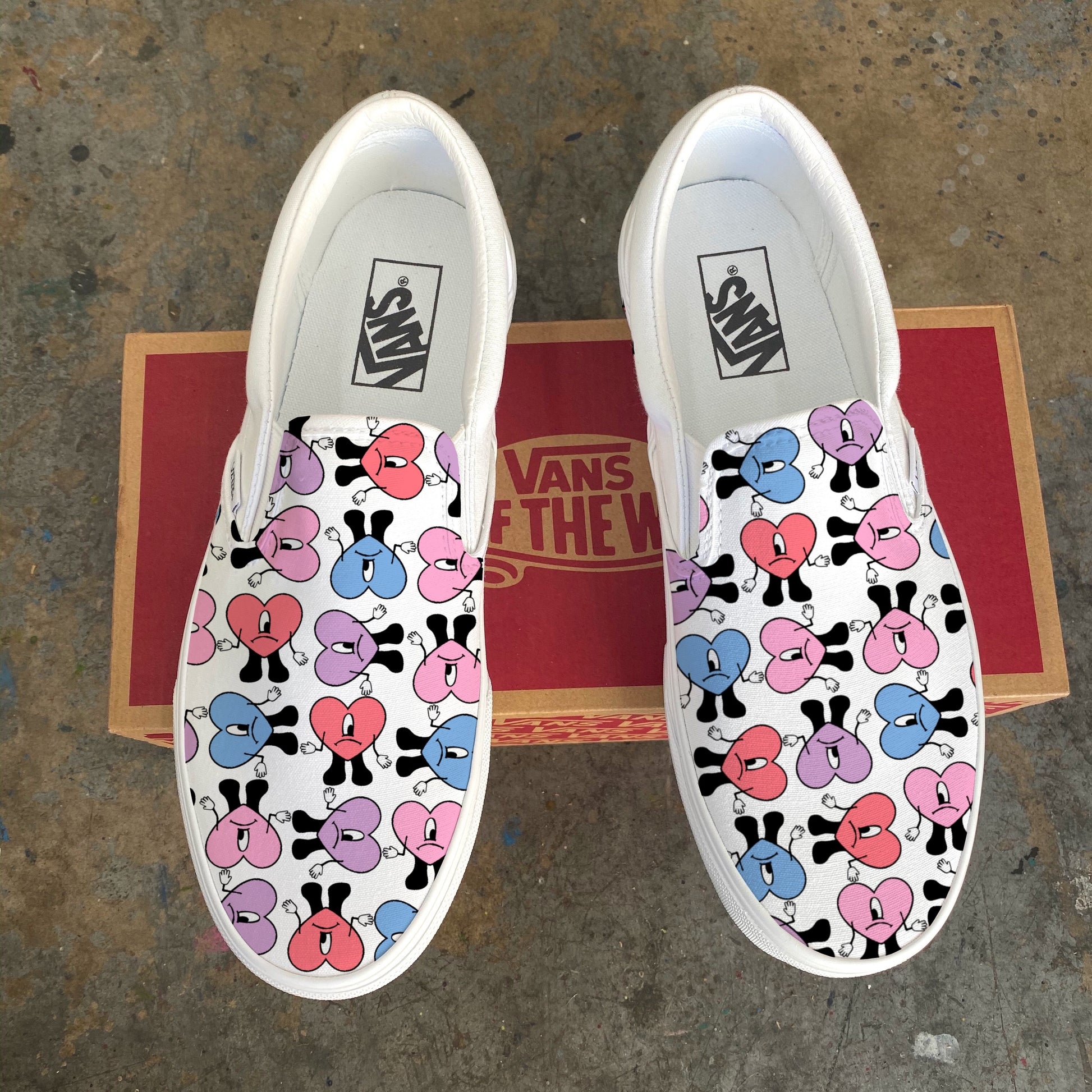 Bad Bunny Valentines Day Color Heart Pattern Custom Slip On Vans - Custom Vans Shoes 