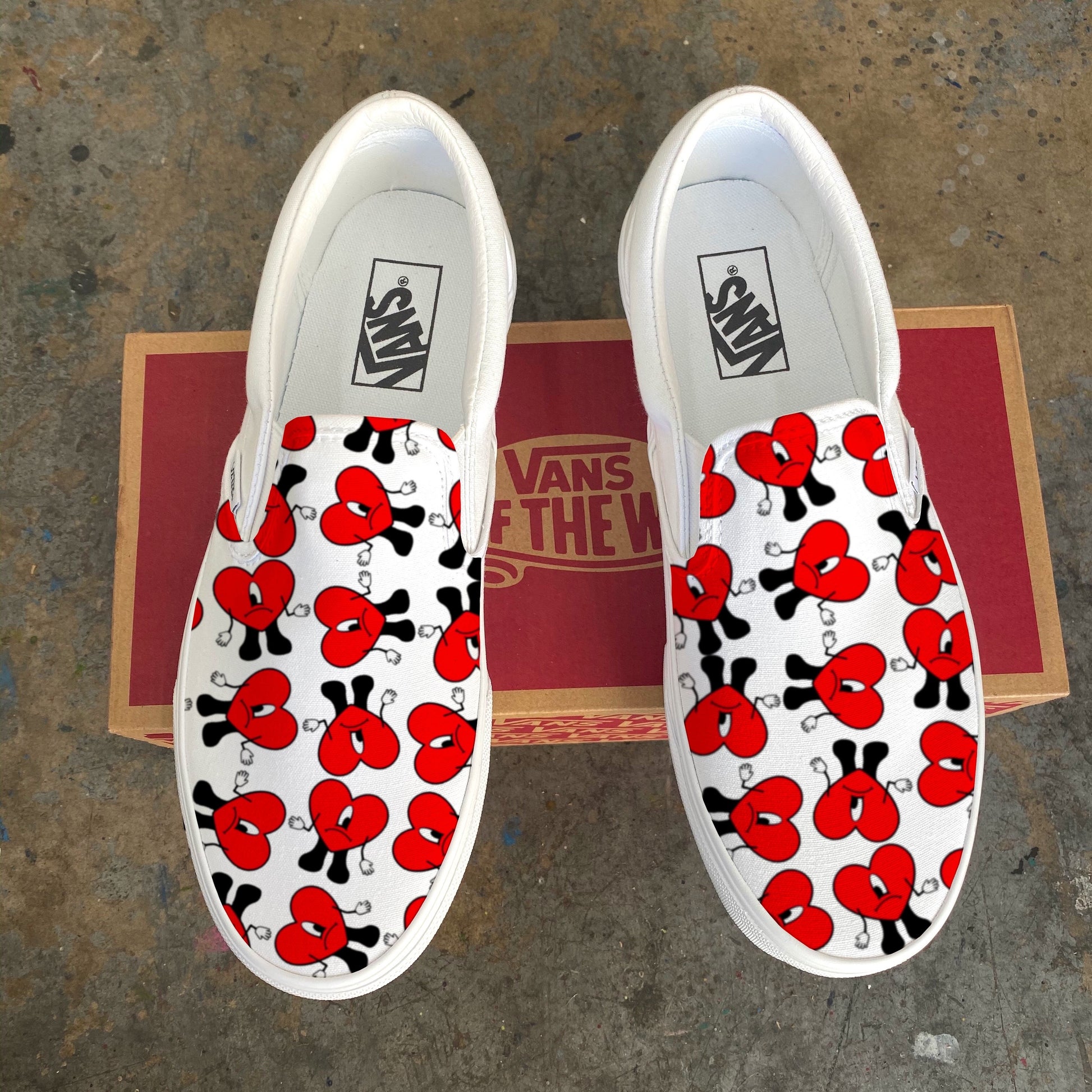 Bad Bunny Valentines Day Red Heart Pattern Custom Slip On Vans: LIMITED TIME ONLY - Custom Vans Shoes