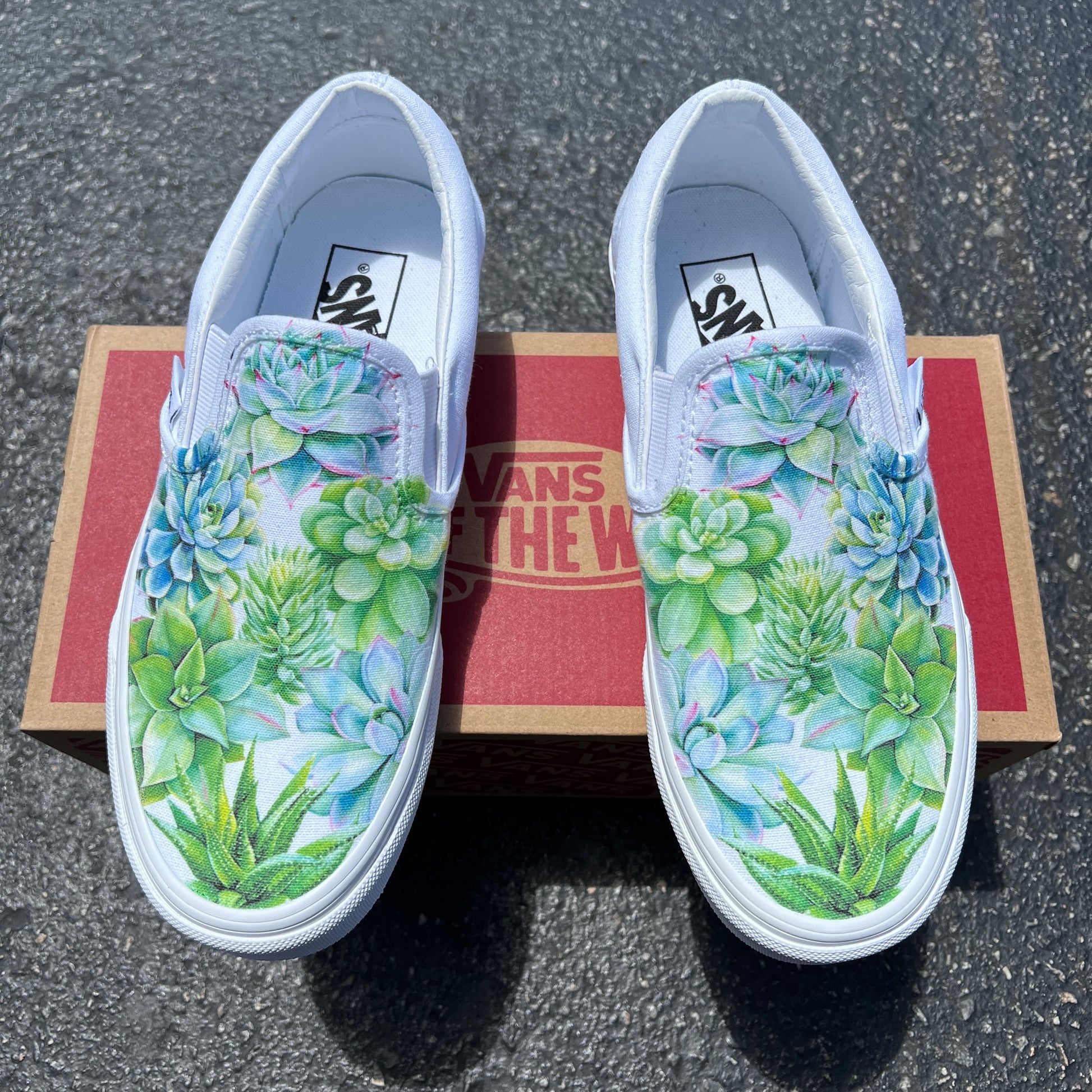 Sucker for Succulents White Slip On Vans – BlvdCustom