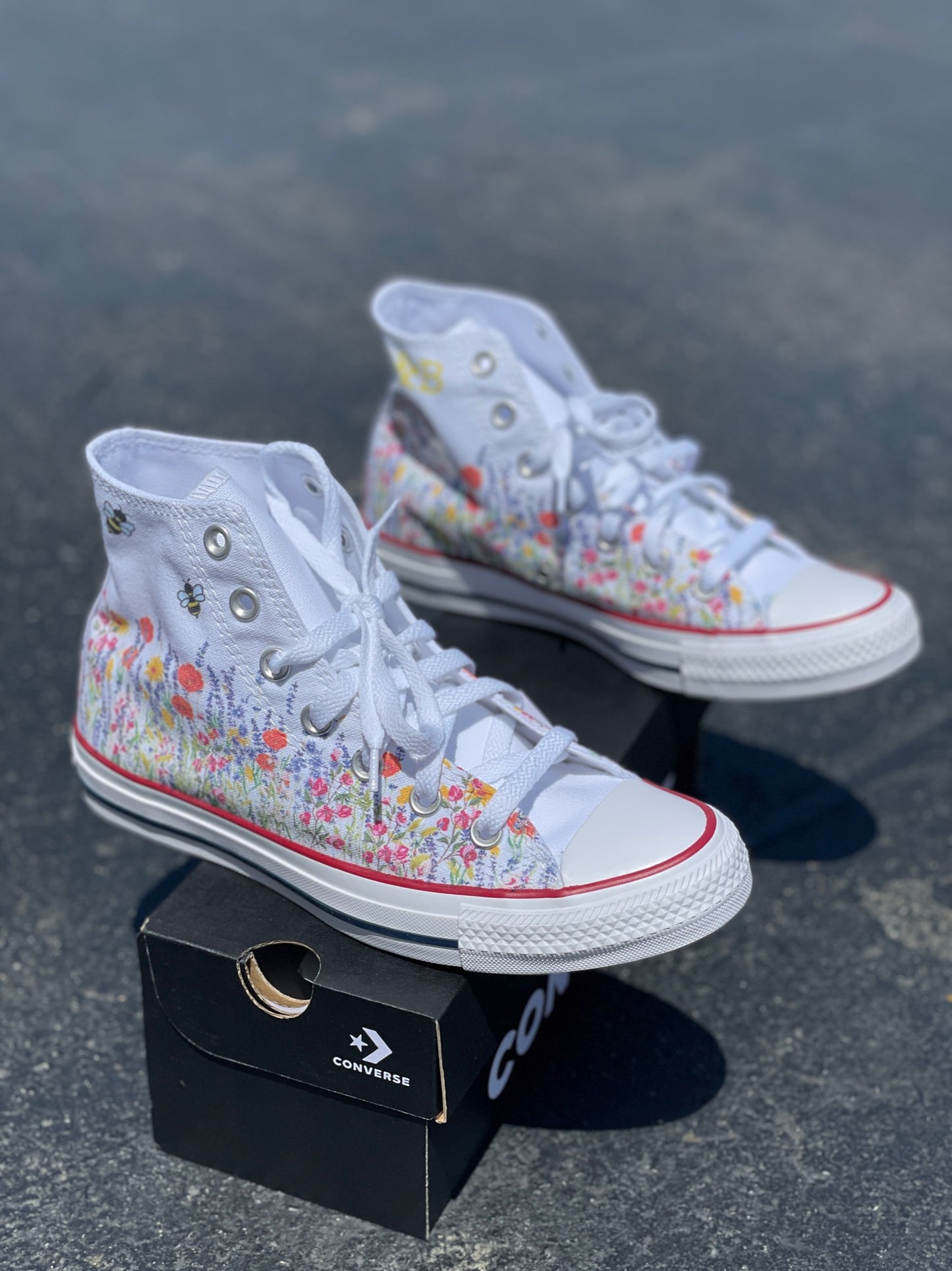 Custom Converse Shoes - Flower Field Bee - Custom High Tops