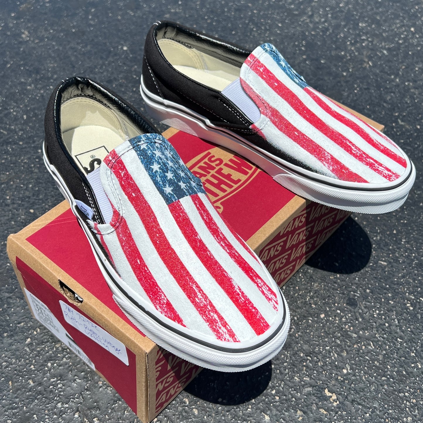 Rustic Vintage American Flag USA Custom Sneakers Slip On Vans Shoes