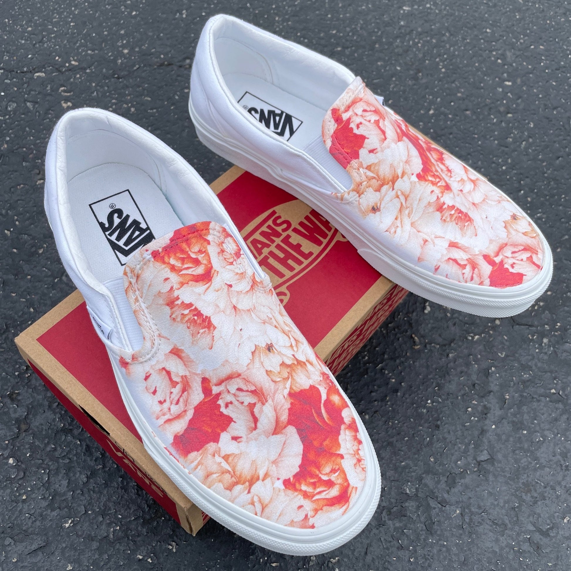 Warm Lush Peony - Custom Slip On Vans