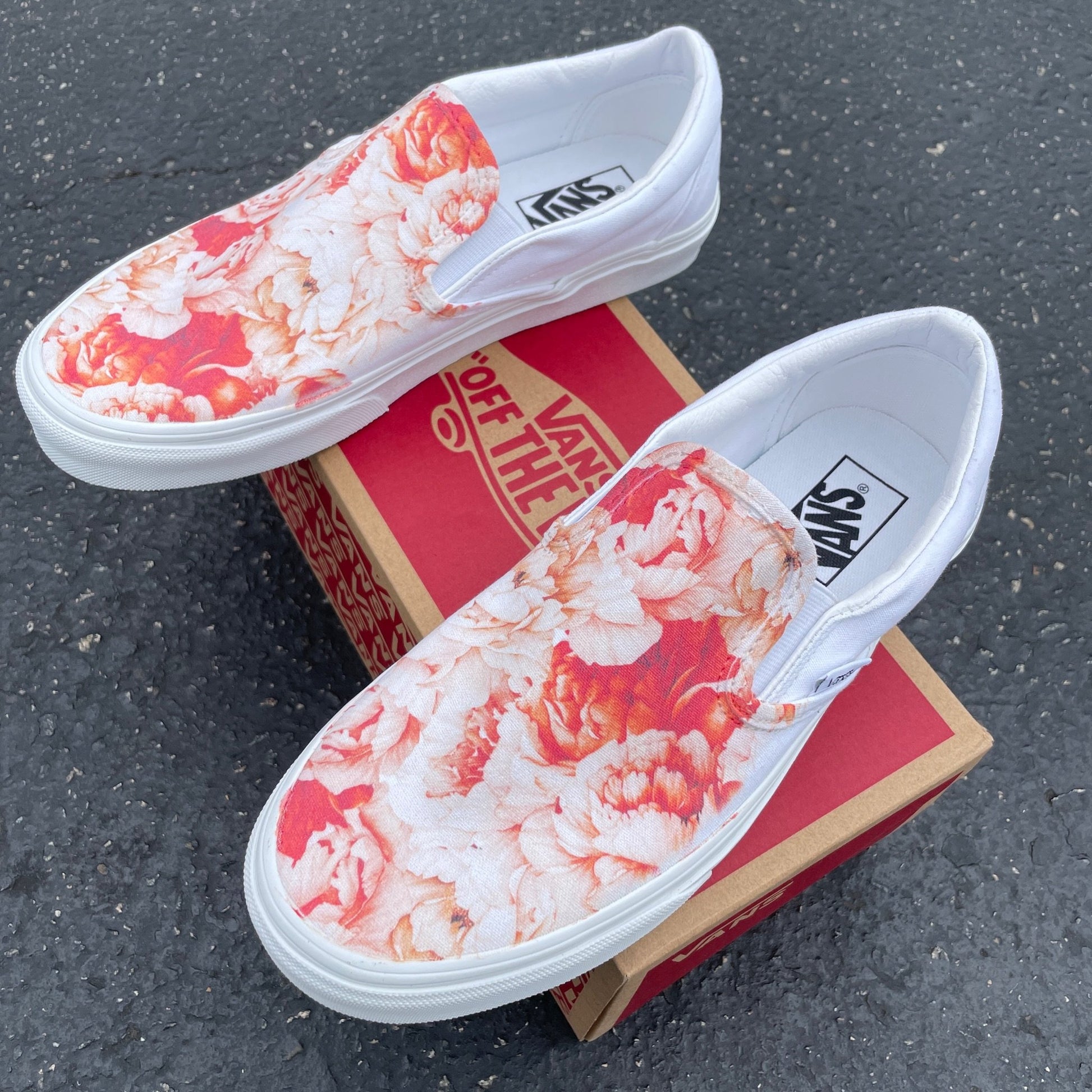 Warm Lush Peony - Custom Slip On Vans