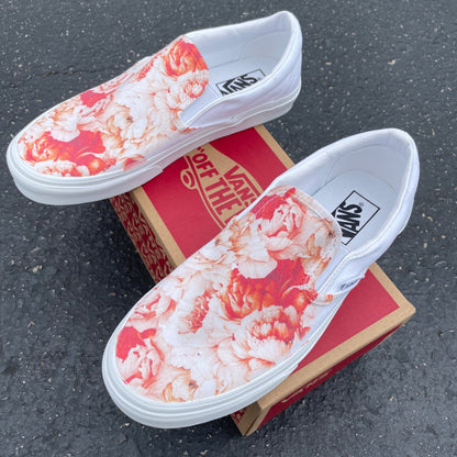 Warm Lush Peony - Custom Slip On Vans