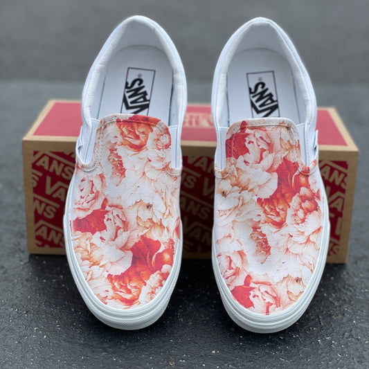 Warm Lush Peony - Custom Slip On Vans