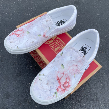 Light Spring Peony - Custom Slip On Vans