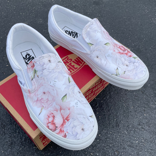 Light Spring Peony - Custom Slip On Vans